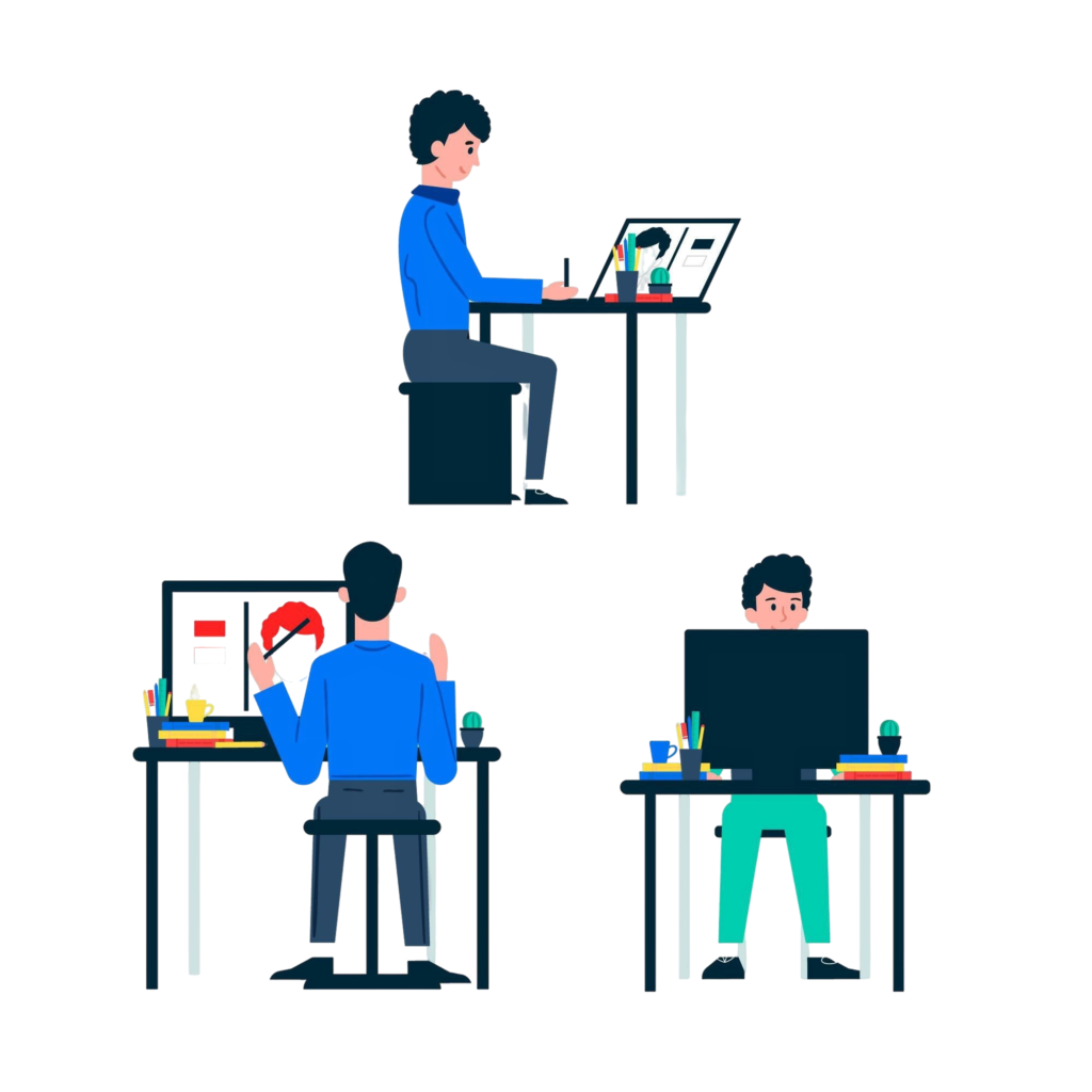 llustration of designers working on branding and digital art image